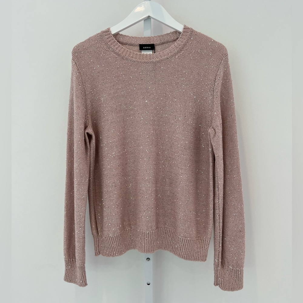 AKRIS LINEN SEQUINS LILY PULLOVER SWEATER SIZE US 14 NWTS!